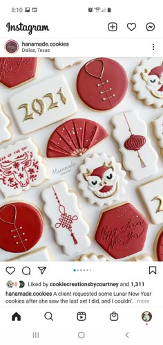 cookies decorated with red and white icing are displayed on the instagram page for instagram