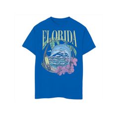 He's sure to adore the design of this Boys 8-20 Florida Beach Dolphin Waves Surfboard Hibiscus Graphic Tee. He's sure to adore the design of this Boys 8-20 Florida Beach Dolphin Waves Surfboard Hibiscus Graphic Tee. FEATURES Crewneck Short sleevesFABRIC & CARE Cotton Machine wash Imported Size: X Small. Color: Med Blue. Gender: male. Age Group: kids. Blue Graphic Print T-shirt For Family Vacation, Blue Tropical Graphic Print T-shirt, Beach Dolphin, Dolphin Graphic, Florida Beach, Boy Tees, Florida Beaches, Blue Gender, Dolphins