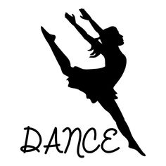 a black and white silhouette of a woman dancing with the word dance in front of her