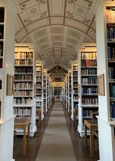 a long library filled with lots of books