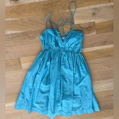 Good Condition - Never Worn Blue Cotton Mini Dress For Party, Blue Cotton Mini Dress With Spaghetti Straps, Summer Blue Mini Dress, Bright Orange Dress, Abercrombie And Fitch Dresses, Bow Detail Dress, Poplin Dress, Denim Mini Dress, Halter Mini Dress