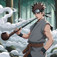 a man holding a pipe in his hand and wearing an avatar from naruto