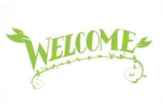 the welcome sign is purple and white with an ornate font that reads,'welcome '