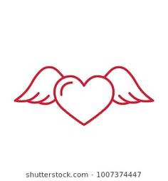 two hearts with wings in the middle and one heart at the top, on a white background