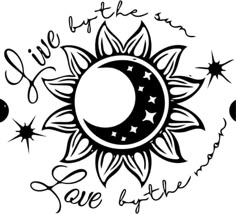 a black and white drawing of the sun with stars around it that says live little, love life