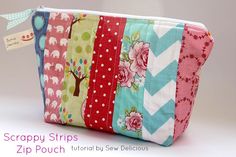 the zipper pouch is lined with colorful fabric