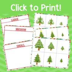 christmas tree printables with the words, large medium small and small trees on them