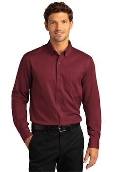 Port Authority ® Long Sleeve SuperPro ™ React ™ Twill Shirt - BURGUNDY - XS | Port Authority Long Sleeve SuperPro React Twill Shirt in Burgundy Size XS | Cotton/Polyester Blend Burgundy Shirt, Formal Shirt Dress, Port Authority, Twill Shirt, Work Wear Women, Long Sleeve Shirt Dress, Work Shirts, Zip Sweatshirt, Casual Button Down Shirts