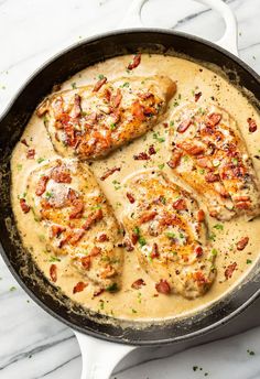 Make this ultimate easy comfort food dinner with ease! This creamy bacon chicken recipe is ready in just 30 minutes, and it's made with a handful of everyday ingredients. Bacon Gnocchi Recipes, Chicken And Bacon Recipes, Creamy Bacon Chicken, Creamy Chicken Breast Recipes, Garlic Mashed Potatoes Easy, Chicken Bacon Recipes, Salt Lavender, Bacon Sauce, Chicken Salt