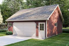 a two car garage is shown in the front yard