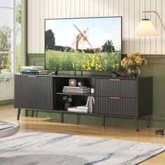 Color: Black Included Components: All the parts needed Size: 67”W×16”D×23”H Assembly Required: Yes Material: Engineered Wood Style: Modern Shape: Rectangular Latitude Run® | Latitude Run® Karakoumi 66.93" W Storage Credenza 22.83 H x 66.93 W x 15.75 D in / brown / grayWood in Black | 75" | Wayfair Double Drawer, Bedroom Size, Media Furniture, Living Room Tv Stand, Door Open, Storage Credenza, Bed Slats, Storage Design, Desk Furniture