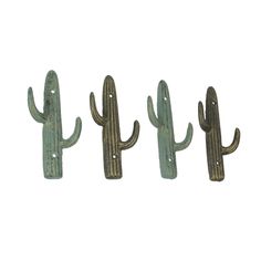 Add some Western rustic charm to your home organization with this set of four decorative cactus wall hooks. Creatively crafted from cast iron, the verdigris and bronze finish give them a classic aged look that matches a variety of home decor styles. Each measure 3.5 inches wide, 1.5 inches in depth, and 7 inches high; each feature pre-drilled mounting holes for quick and simple mounting with two screws each (mounting hardware not included). Makes a great way to store towels, keys, coats, hats, and dog leashes in your living room, kitchen, dining room, bathroom, or foyer. OVERALL SIZE - Each Measure 3.5 Inches Wide, 1.5 Inches in Depth, 7 Inches High DURABLE MATERIAL - Crafted of High Quality Cast Iron For Years of Maintenance Free Display RUSTIC FINISH - Hand Painted Verdigris And Bronze F Store Towels, Hanger Decor, Cactus Wall, Western Rustic, Cactus Decor, Dog Leashes, Coat Hanger, Coat Hooks, Room Bathroom