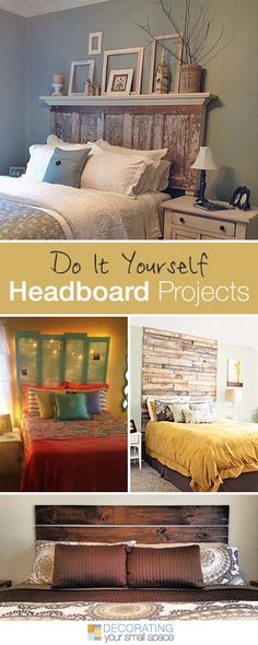 a collage of photos with the words do it yourself headboard projects