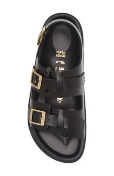 Double buckles punctuate the straps of this contoured sandal crafted from soft leather with a shock-absorbing footbed. Cushioned footbed with arch support Leather upper and lining/synthetic sole Made in Germany Summer Sandals With Arch Support, European Sandals, Walking Sandals Women, Sandals Outfit, Chunky Sandals, Black Leather Sandals, Swag Shoes, Buckle Sandals, Sandals Women