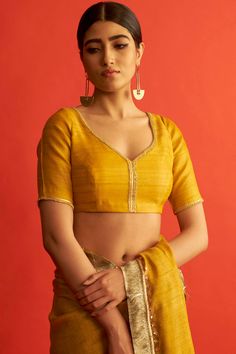 Yellow Blouse Designs, Mustard Yellow Blouse, Saree Blouse Styles, Saree Blouses Online, Blouse Designs Silk, Yellow Saree, Elegant Blouse Designs, Silk Saree Blouse