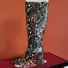 Brand New Sam Edelman Women's Boots! Never Worn. Excellent Condition. Still In Original Box. Multi Colored. Retro Synthetic Boots For Fall, Western Style Knee-high Faux Leather Heeled Boots, Women Multi Color Snakeskin Boots Knee High, Tall Snake Print Boots, Casual Snake Print Ankle-high Boots, Brown Ankle-high Snake Print Boots, Sam Edelman Shoes, Boot Brands, Knee High Leather Boots