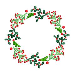 a christmas wreath with red berries and green leaves