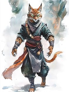 a drawing of a cat dressed up as a warrior