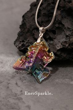 ✧Bismuth is one of the world's most breathtaking metal elements. Beyond its captivating beauty, it has been proven to possess powerful anti-magnetic properties, shielding you from negative energy and offering soothing, healing energy to calm your mind and soul. ✧Though not a traditional gemstone or crystal, bismuth stands out with its extraordinary, vibrant appearance and colors. The process of creating bismuth jewelry is unpredictable, making each piece a thrilling discovery of unknown beauty. Bismuth Jewelry, Bismuth Crystal, Jewelry Christmas, Healing Energy, Pendant Silver, Handmade Necklace, Healing Crystal, Energy Healing, Crystal Pendant