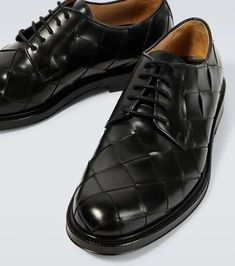 Formal occasions demand outstanding footwear, like these glossy Derby shoes from Bottega Veneta. Meticulously crafted from black calfskin using the house's Intrecciato technique, they feature polished lace-up fronts and leather soles..Upper: calf leather.Lining: leather.Sole: leather insole and sole.Toe shape: round toe.Made in Italy.Closure: lace-up.Comes with a box.Comes with dust bags.Comes with extra laces.True to size.Half sizes please take the next size up.European sizes Bottega Veneta Shoes, Woven Shoes, Bottega Veneta Intrecciato, Shoes Dress, Derby Shoes, Personal Shopping, Formal Occasion, Shoe Collection, Bottega Veneta