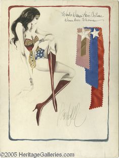 a drawing of a woman in stockings and boots with her hand on her hip, next to an american flag