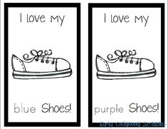 i love my shoes coloring page with the words, i love my shoe and blue shoes