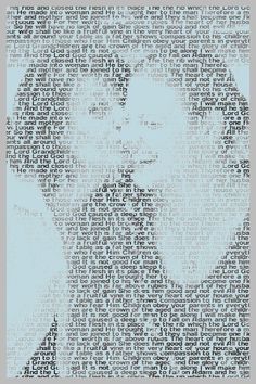 an image of a woman's face made out of words on a cell phone