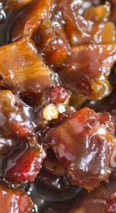 close up view of meat and sauce in a bowl