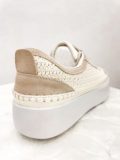 Step out in style with The Shauna Woven Sneakers. These taupe and cream lace up sneakers are the perfect choice for a trendy street style look. The woven design adds a unique touch to these casual yet chic shoes. Stand out from the crowd and make a statement with these playful and sneakers. True to size Luxury Summer Sneakers With Textured Sole, Luxury Casual Sneakers With Woven Sole, Luxury Textured Sole Sneakers For Summer, Luxury Everyday Sneakers With Textured Sole, Luxury Mid-top Sneakers With Textured Sole, Luxury Elegant Sneakers With Textured Sole, Shoe Goals, White Leather Shoes, Mobile Boutique