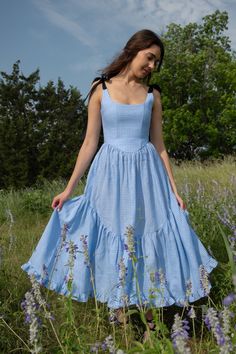 Mirabelle Dress in Blue Gingham Gingham Bridesmaids Dresses, Ribbon Tie Dress, Ribbon Strap Dress, Blue A Line Dress, Dramatic Romantic, Diy Dresses, Tie Strap Dress, Blue Gingham Dress, Summer Ties