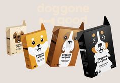 three boxes with dogs on them and the words doggone good written in large letters