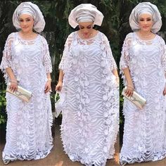 Dress length 139cmBust 180cmWaist 180cmSleeve Length 52cmIt hasnt Headtie. Latest Bubu Gown Style, Bubu Styles, Boubou Styles For Women, Bubu Gown Styles, Nigerian Lace Styles, African American Fashion, Kaftan Designs, Lace Gown Styles, White Embroidered Dress