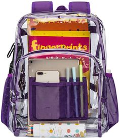 Classic Designs Purple Durable Heavy Duty Clear Backpack no lining Zip closure Thicker durable PVC: The clear backpack is made of smell-less thicker PVC material; much more durable for everyday use than most backpacks on the market; It is both durable and soft that you can bend it as you need; and it would not crack even in cold weather Reinforced strap stitches: Reinforced cross stitches are adopted to fix the strap firmly; The shoulder straps are specially designed wider than usual to ease the Clear Backpack, Purple Backpack, Winter Knit Hats, Folding Umbrella, Llbean Backpack, Boot Accessories, Pvc Material, School Backpacks, Sunglass Frames