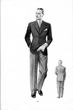 1930s Suit Mens, 1933 Mens Fashion, 1935 Mens Fashion, Men’s 1930’s Fashion, 1930s Three Piece Suit, Men's Fashion Illustration, Morning Dress, Vintage Gentleman