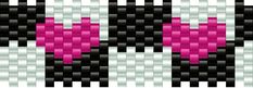 an image of pixel art with pink hearts on black and white stripes in the background