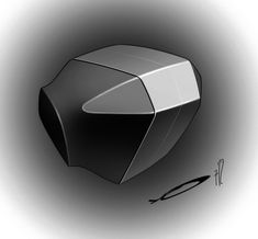 a black and white drawing of an object that looks like a cube, with scissors on the side