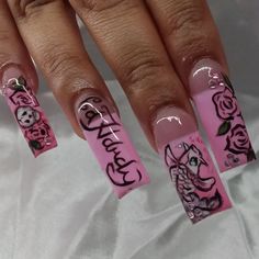 Beginner Nail Set Ideas, Ed Hardy Nails, Brat Nails, Weak Nails, Punk Nails, Hard Nails, Drip Nails, Colored Acrylic Nails, Y2k Nails