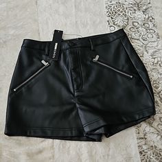 Soft ,High Waisted Zip And Button Closure Zip Design No Pockets Belt Loops Inseam 2.5" Night Out Faux Leather Shorts With Pockets, Fall Shorts With Zipper Closure, Chic Black Shorts With Zipper Closure, Black Shorts With Zipper Closure For Night Out, Black Faux Leather Shorts With Pockets, Fashion Nova Shorts, Faux Leather Shorts, Shorts Fashion, Zip Design