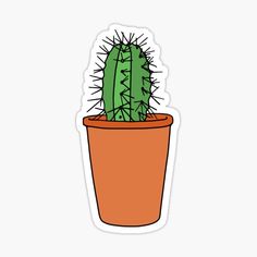 a cactus in a pot sticker on a white background