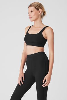 This solidly supportive bra has a rounded neck, a snug underbust band, removable cups and adjustable tank straps that can be worn crisscrossed or straight. The soft, stretchy fabric is subtly ribbed for a touch of texture. Pair it with the matching Run It Back Leggings to make a set that’s so much fresher than basic black. Run It, Tank Top Bras, Womens Capris, Back Women, Support Bras, Alo Yoga, Sweaters Knitwear, Bra Women, Long Sleeve Crop Top