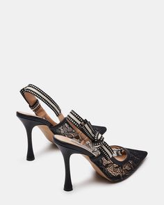 BRI Black Lace Slingback Pump Heel | Women's Heels – Steve Madden Black Wedding Heels Brides, Long Black Dress Shoes, Heels Collection, Black Prom Heels, Graduation Heels, Black Lace Heels, Closed Toe Heels, Steve Madden Heels, Lace Heels