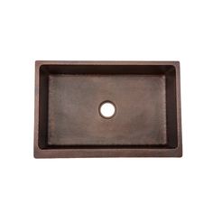 an image of a square copper sink on a white background with a hole in the middle