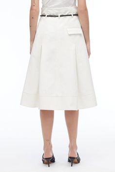 Origami Skirt in white | 3.1 Phillip Lim Official Site Chic Cotton A-line Pleated Skirt, Elegant Cotton Skirt With Pleated Waist, Workwear Flared Skirt With Belt Loops, Elegant Cotton A-line Pleated Skirt, Cotton Skirt With Pleated Waist For Work, Cotton Pleated Waist Skirt For Work, Summer Cotton Pleated Skirt For Work, Cotton Pleated Lined Skirt For Work, Elegant Cotton Voluminous Pleated Skirt