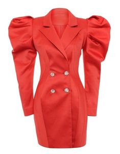 Bodycon Suit, Exaggerated Sleeve, Cloth Collection, Tux Dress, Elegant Bodycon Dress, Fashion Sketch, Puff Long Sleeves, In The Spotlight, Red Shirt