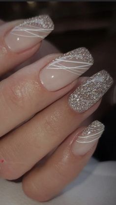 Bridal Nails Designs, Formal Nails, Valentine Nails, Fancy Nails Designs, Silver Nail, Homecoming Nails Acrylic, Her Nails, Nails Square, Glamorous Nails