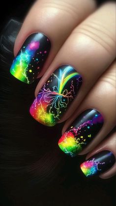 Trending Summer Nails 2023 Short, Nail Ideas Rainbow, Summer Nails 2023 Short, Short Coffin Nail Ideas, Trending Summer Nails 2023, Rainbow Nail Art Designs, Nails 2023 Trends, Dark Picture, Rainbow Nails Design