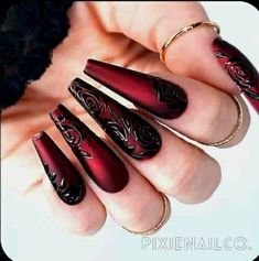 Unique Nail Designs 2023, Unique Black Nails, Ballet Nails, Gothic Nails, Black Nail Polish, Goth Nails, Matte Nails Design