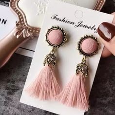 Brand New Pink Tassle Earrings Black Crystal Earrings, Present For Girlfriend, Vintage Drop Earrings, September Birthstone Jewelry, Gold Jewelry Sets, Pink Tassel, Tassel Drop Earrings, Earrings Flower, Moda Vintage