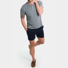 Product Description Our lightweight chino short now in a shorter length! Made with our lightweight chino fabric designed for a tapered fit that hits the mid thigh with a modern 5" inseam, these chino shorts will be your everyday warm-weather go-tos. Product Features Lightweight comfortable fabric Rear welt pockets Zip fly 5" inseam designed for shorter men Materials & Care Made with a 98% cotton / 2% elastane and designed to wear casually. Machine wash cold with like colors, hang dry or tumble d Shorts Styling, Athleisure Joggers, Straight Fit Pants, Merino Sweater, Chino Jeans, Stretch Chinos, Khaki Shorts, Collar Shirt