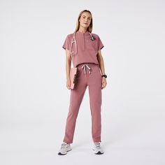 Official FIGS® Scrubs. Ridiculously Soft Scrubs Designed Just For You. | FIGS Womens Mauve Montex - Mock Neck Scrub Top Figs Scrubs Outfit, Vest Layering, Figs Scrubs, Scrubs Uniform, Scrubs Outfit, Lab Coats, Scrubs Nursing, Scrub Pants, Scrub Tops